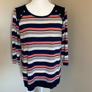 Pink Clover Striped Button-detail Lightweight Knit Top